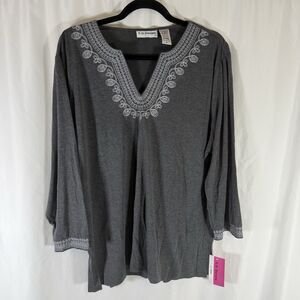 New CD Daniels Blouse Women's XL Grey Vneck 3/4 Sleeve Stretch